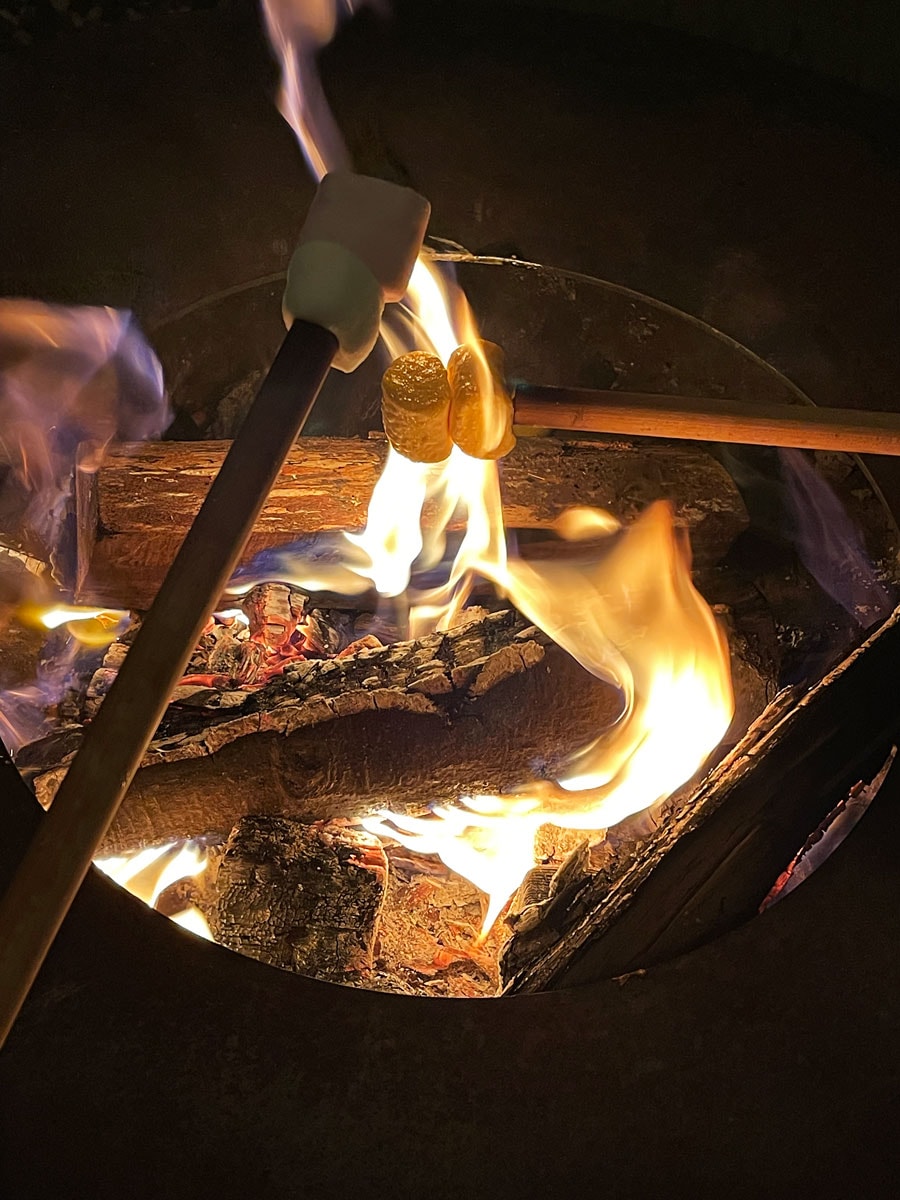 Chocolate Village by the River: Luxury glamping in Slovenia 40 Marshmallows sul fuoco