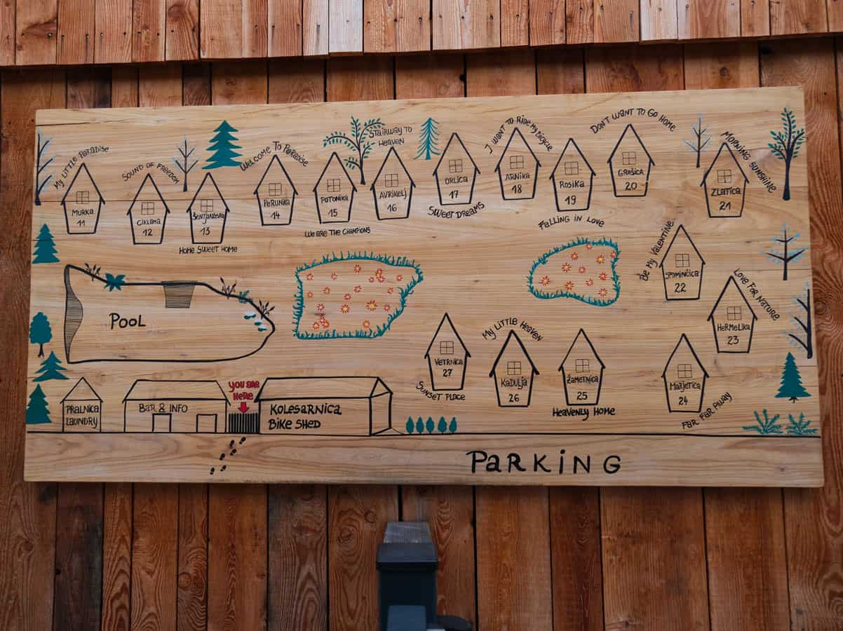 Ribno Glamping: dormire a Bled Slovenia 3 Mappa villaggio Ribno